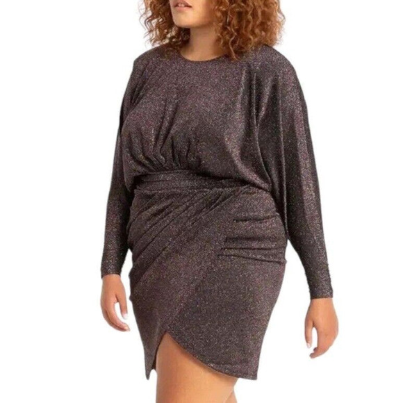 Eloquii Dress Dolman Sleeves Tulip Hem Lurex Metallic Sparkly Black New Size 24 - Picture 2 of 15
